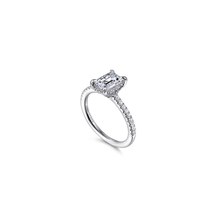 Gabriel & Co. 14K White Gold Emerald Cut Diamond Engagement Ring.  SKU: 11001.  Available at DiamondBayJewelers.com