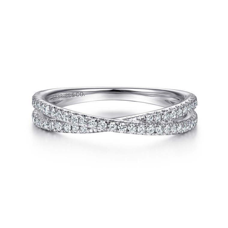 Gabriel & Co. 14K White Gold Criss Cross Diamond Stackable Ring.  SKU: 11012.  Available at DiamondBayJewelers.com LR51169W45JJ