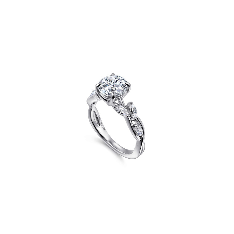 Gabriel & Co. 14K White Gold Split Shank Round Diamond Engagement Ring.  SKU: 10993.  Available at DiamondBayJewelers.com