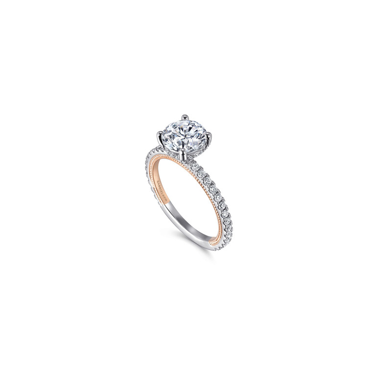 Gabriel & Co. 14K White-Rose Gold Round Diamond Engagement Ring.  SKU: 10990.  Available at DiamondBayJewelers.com