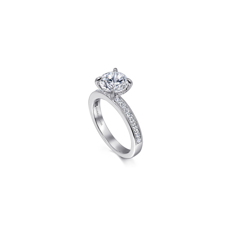 Gabriel & Co. 14 K White Gold Round Diamond Engagement Ring.  SKU: 10995.  Available at DiamondBayJewelers.com