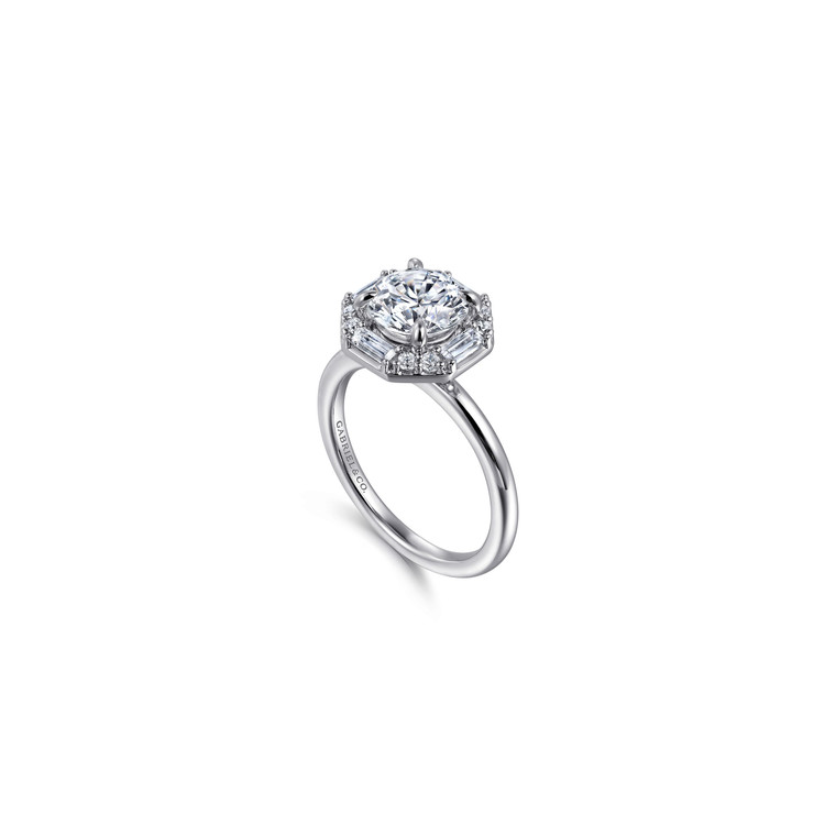 Gabriel & Co. 14K White Gold Round with Halo Diamond Engagement Ring.  SKU: 10992.  Available at DiamondBayJewelers.com