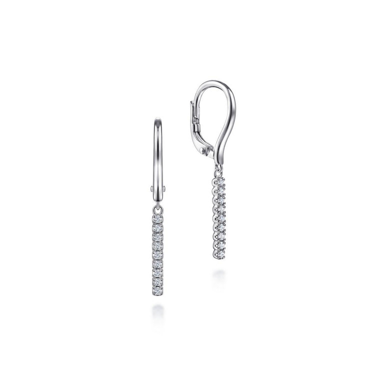 Gabriel & Co. 14K White Gold Diamond Bar Drop Leverback Earrings.  SKU: 10933.  Available at DiamondBayJewelers.com