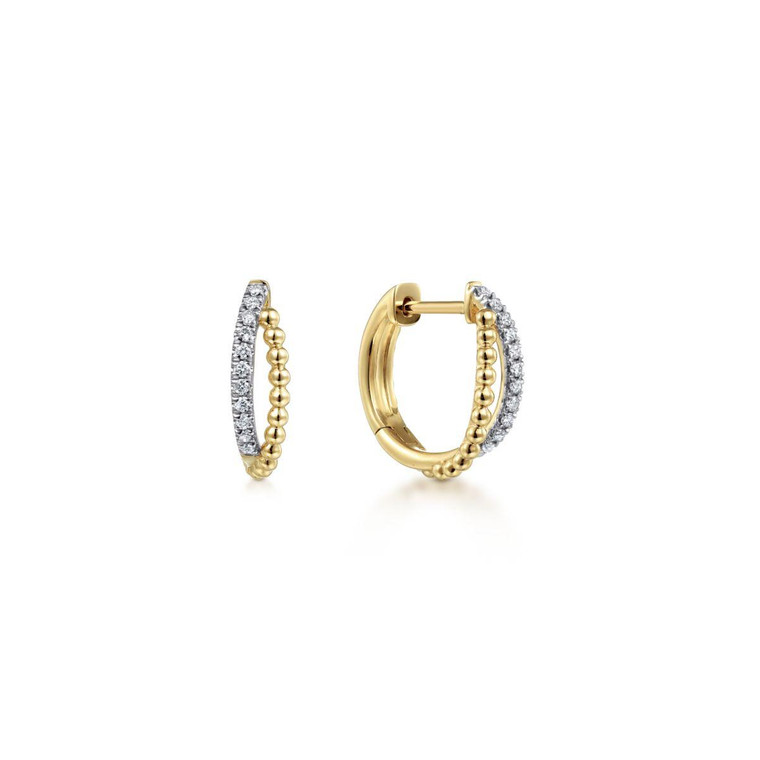 Gabriel & Co. 14K Yellow Gold Twisted Pavé 10mm Diamond Huggie Earrings.  SKU: 10925.  Available at DiamondBayJewelers.com