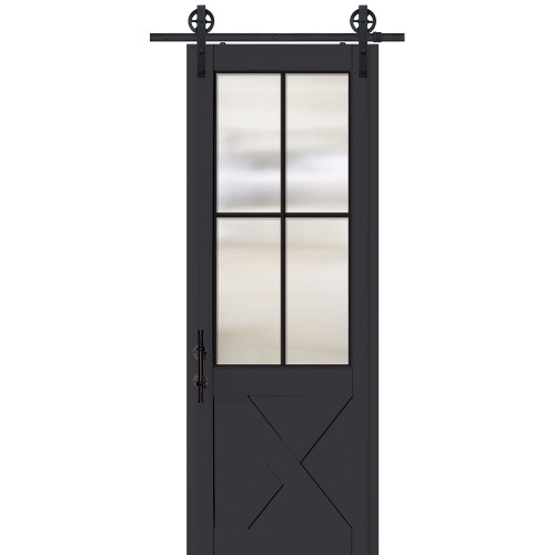 BarnCraft | 4 Lite X Panel MDF & Glass Sliding Door | - BDMDF2868F4LTX