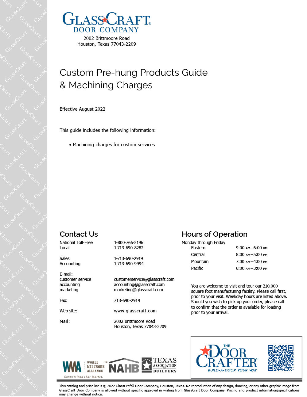 Custom Pre-hung Products & Machining Charges