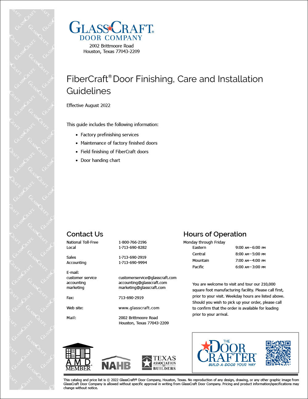 FiberCraft Door Finishing, Care & Installation Guidelines