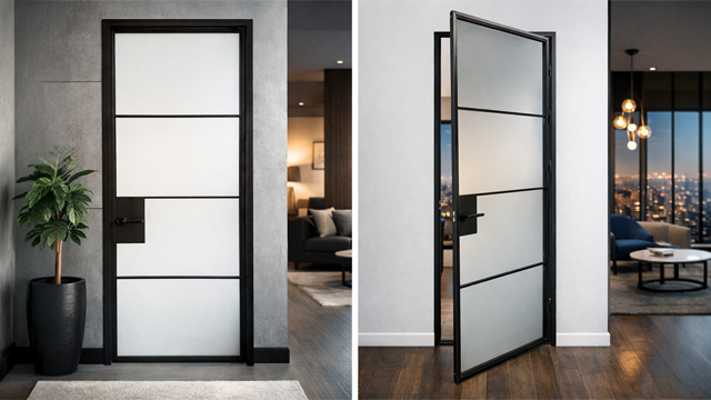 Steel interior door divided lite grid construction detail
