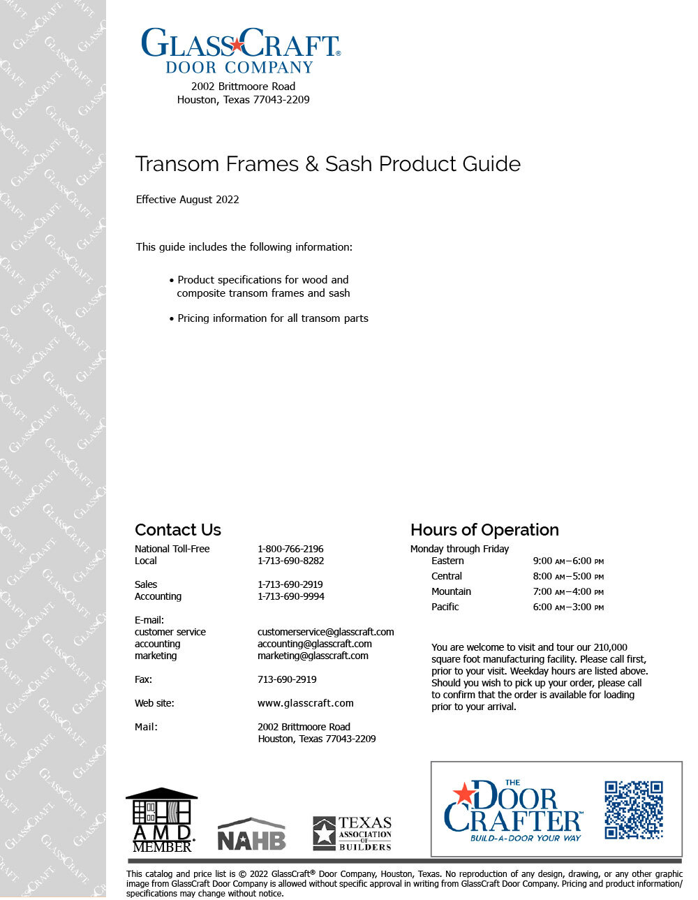 Transom Frames & Sash Product Guide