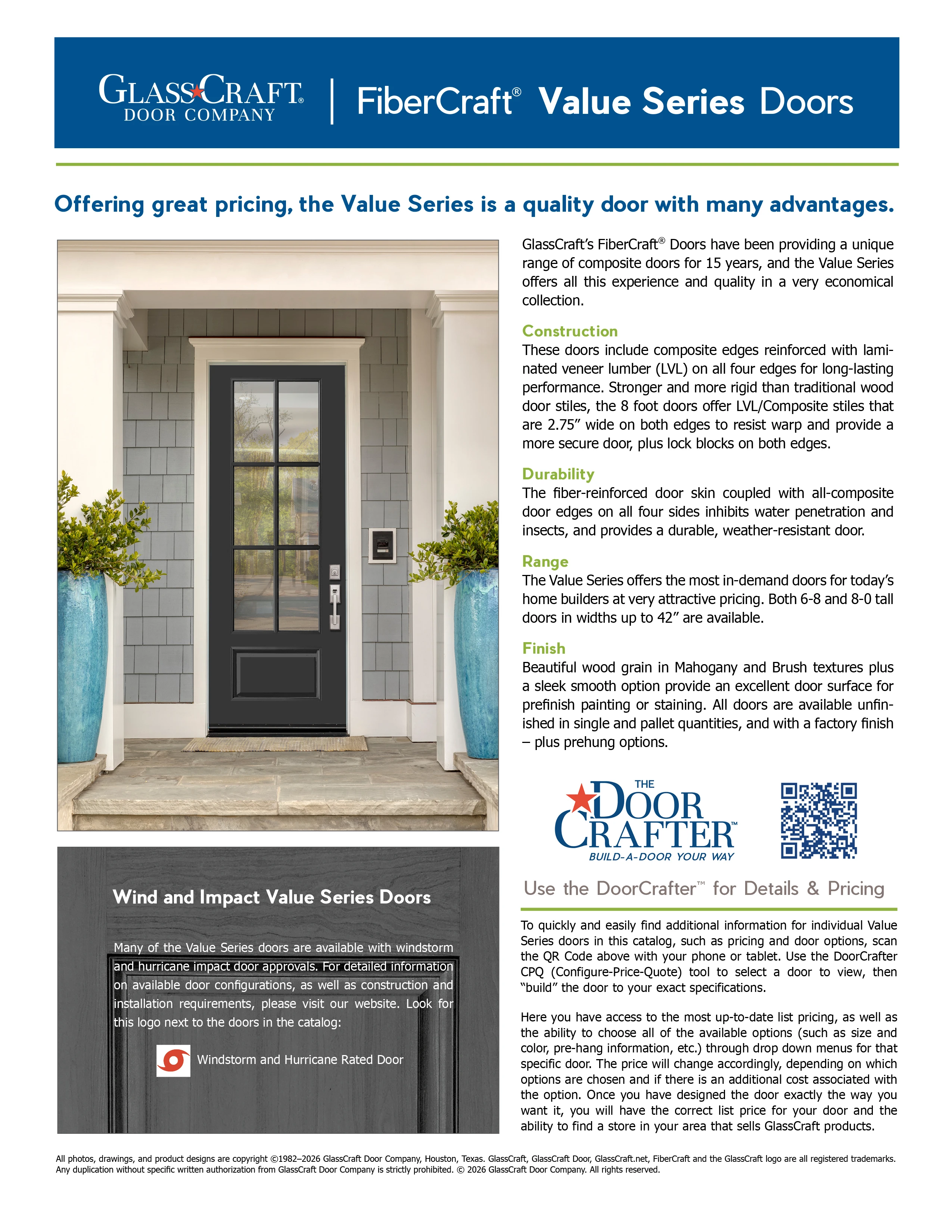 Value Series FiberCraft Doors catalog cover