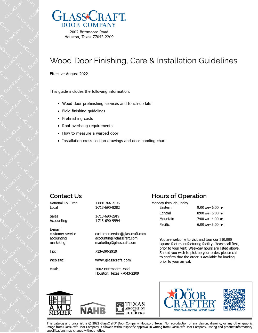 Wood Door Finishing, Care & Installation Guidelines