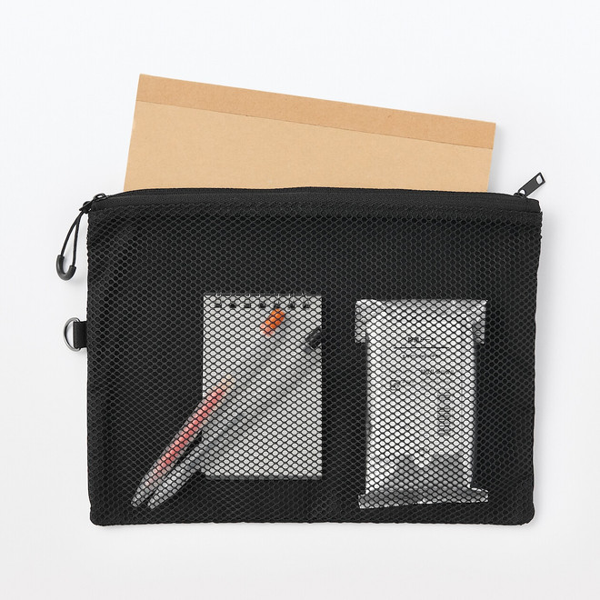 Polyester‐Tasche mit zwei Reißverschlüsse, Schwarz, L