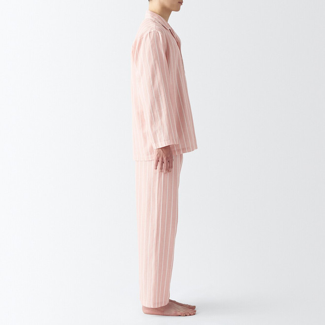 Pyjama ohne Seitennähte mit Doppelgaze‐Langarmkragen