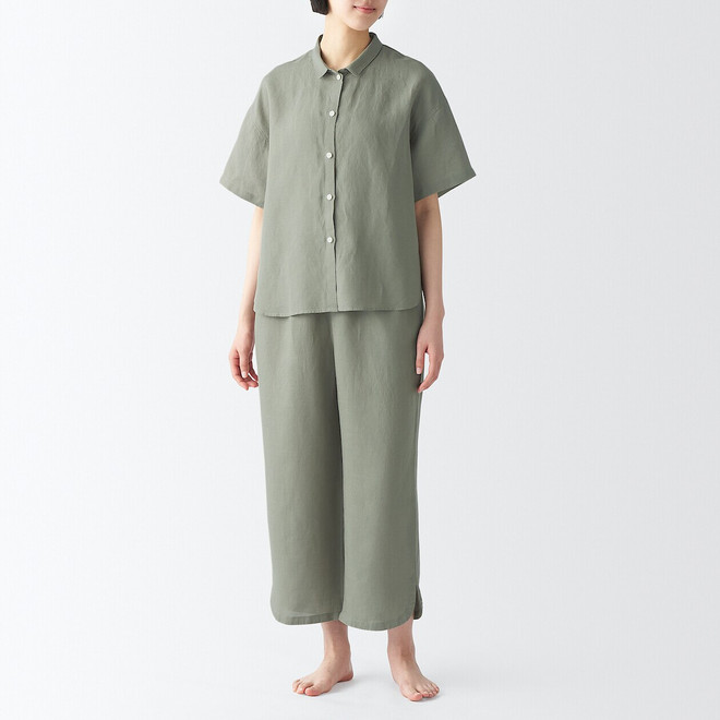 Kurzärmeliger Pyjama aus Lyocell‐Leinen‐Mischung