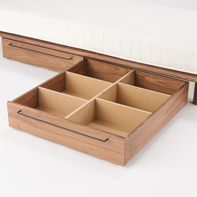 Plattformbett ‐ Unterbettkasten, Walnuss, L (Höhe 19 cm).