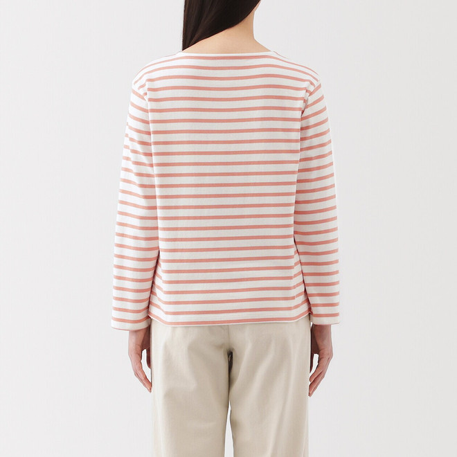 Damen Langarm‐T‐Shirt mit U‐Boot‐Ausschnitt aus dicker Baumwolle