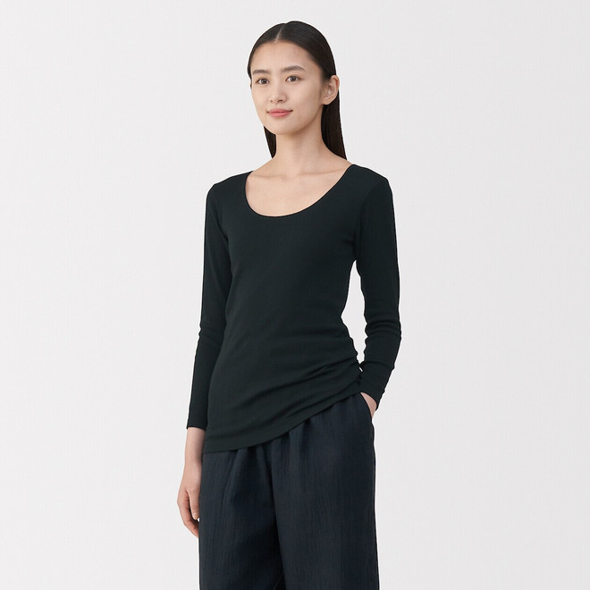 Damen Longsleeve T‐Shirt mit U‐Boot‐Ausschnitt aus Warme Baumwolle