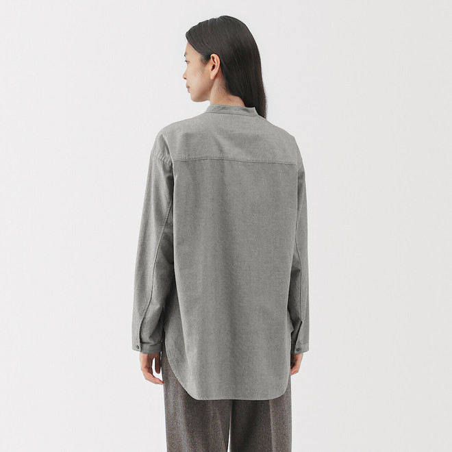 Damenhemd mit Stehkragen aus gebürstetem Baumwoll‐Twill