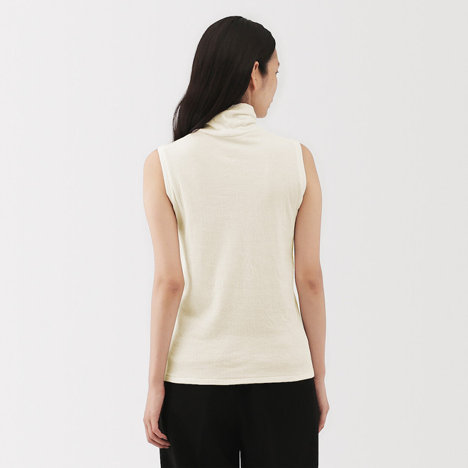 Damen‐T‐Shirt mit Rollkragen aus Baumwolle und Kaschmir ohne Ärmel