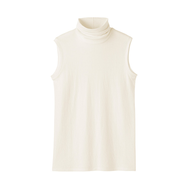 Damen‐T‐Shirt mit Rollkragen aus Baumwolle und Kaschmir ohne Ärmel