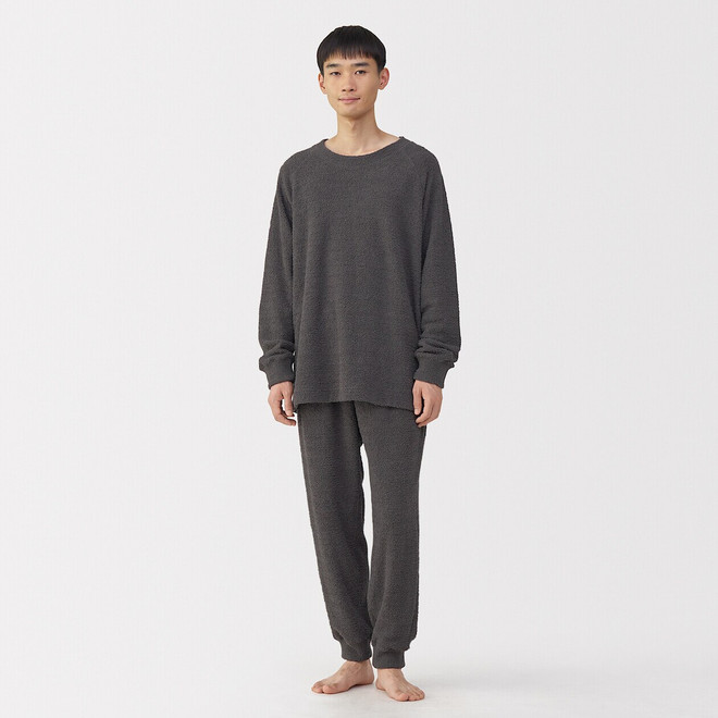 Herren‐Loungewear‐Set aus strukturiertem Fleece mit langen Ärmeln