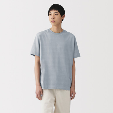 MUJI | Herren T‐Shirt aus Jersey ‐ Gestreift Hellblau M