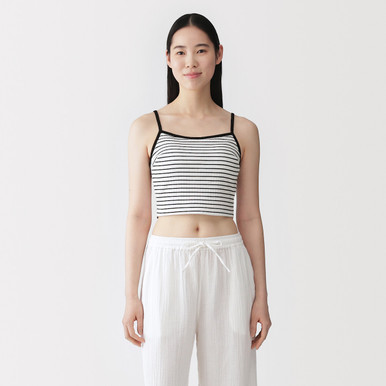 MUJI | Damen Kurz-BH-Top aus geripptem Baumwollstoff Schwarz L