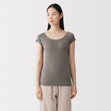MUJI | Damen BH-Shirt glatt aus Lyocell-Mix mit Cap-Ärmeln Anthrazitgrau S