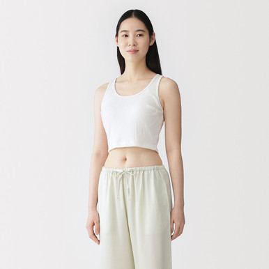 MUJI | Damen Kurzes BH-Top aus gerippter Baumwolle Schwarz M
