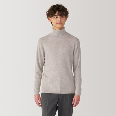 MUJI | Rollkragenpullover aus Wolle mit Rippstrickmuster Hellbeige XS