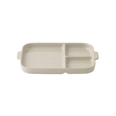 MUJI | Steingut-Teller mit Aufteilung - 27,5 x 17,5 cm, Grau Beige 10650