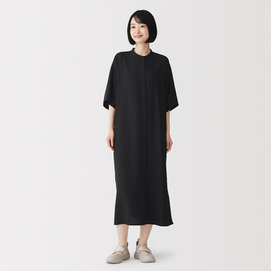 MUJI | Damen-Kleid aus Lyocell-Mischgewebe mit Stehkragen und