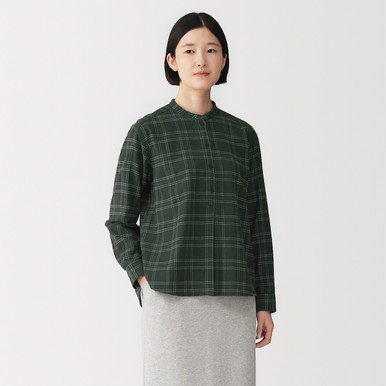 MUJI | Damen-Flanellhemd mit Stehkragen Dunkelgrau XS