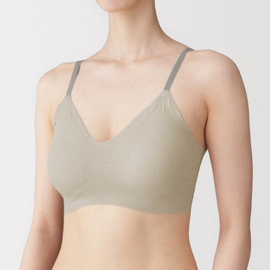 MUJI | Damen-Bralette ohne Bügel mit weicher Rippstruktur Schwarz XS