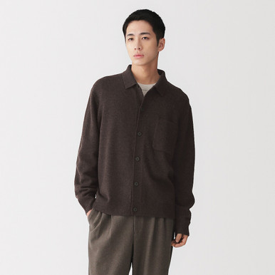MUJI | Herren-Strickjacke aus Merinowolle mit Kragen Anthrazitgrau S