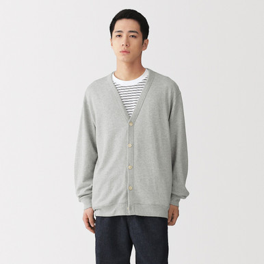 MUJI | Herren Sweat-Cardigan mit V-Ausschnitt aus leichter Bio-Baumwolle Grau S