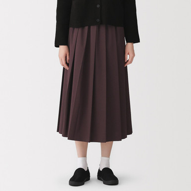 MUJI | Damen-Plissee-Midirock aus Polyester Bordeauxrot M