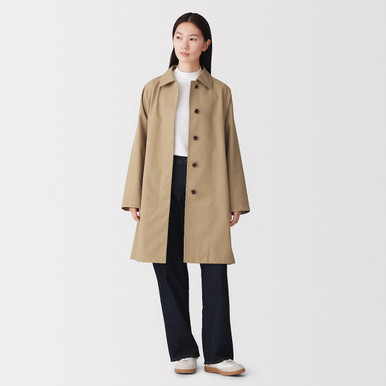 MUJI | Damen-Mantel aus wasserabweisendem Baumwoll-Twill mit Stehkragen Beige S