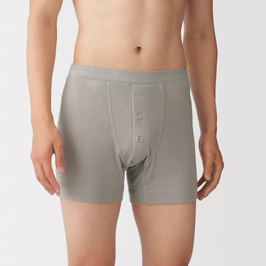 MUJI | Herren-Boxershorts aus Lyocell-Mischgewebe, doppelt gestrickt, mit Knopfleiste Grau S