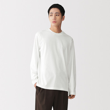 MUJI | Herren Longsleeve aus gewaschenem Jersey Khaki-Grün M