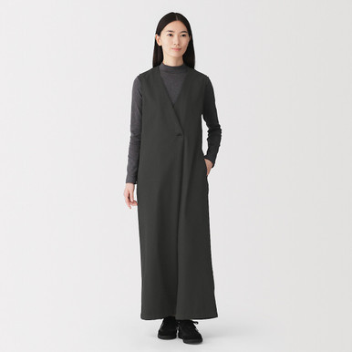 MUJI | Damen-Jumpsuit ohne Ärmel aus Wollmischung Dunkelgrau S