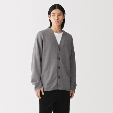MUJI | Herren-Strickjacke aus Bouclé mit V-Ausschnitt Mittelgrau XS