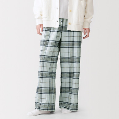 MUJI | Damen-Pyjama-Hose aus Bio-Baumwollflanell Blau Kariert XS