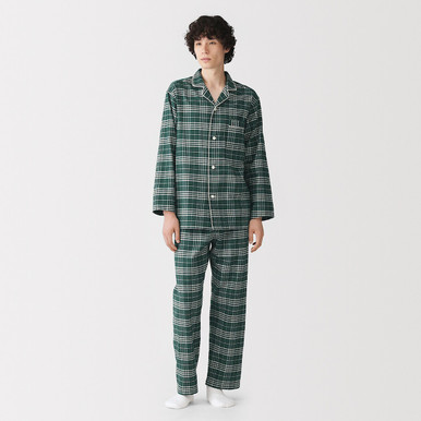 MUJI | Herren-Pyjama-Set aus Bio-Baumwollflanell Marine M
