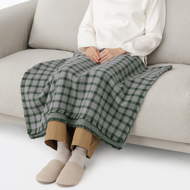 MUJI | Überwurf aus Baumwollflanell Orangekariert 80 x 130 cm
