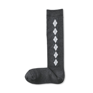 MUJI | Damen-Kniestrümpfe mit Argyle-Muster Anthrazitgrau Gemustert 36 - 39