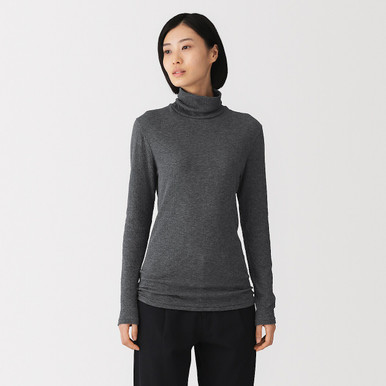 MUJI | Damen-Rollkragenshirt aus Kaschmir-Baumwoll-Mischung Cremeweiß M