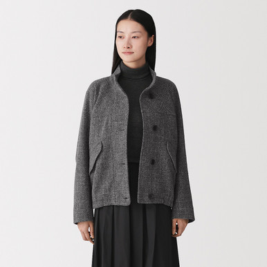MUJI | Damen-Kurzmantel aus recycelter Wollmischung Mittelgrau S