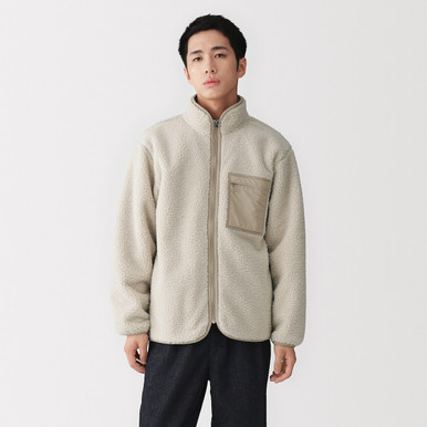 MUJI | Herren-Jacke aus recyceltem Boa-Fleece Mittelgrau XS