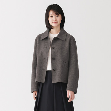 MUJI | Damen-Kurzmantel aus Doubleface-Wollmischung Schwarz S